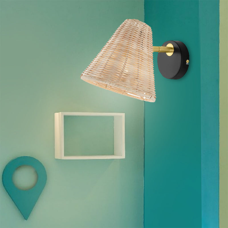 Demolights Vintage Rattan Wall Lamp Plug In Wall Lights Wicker