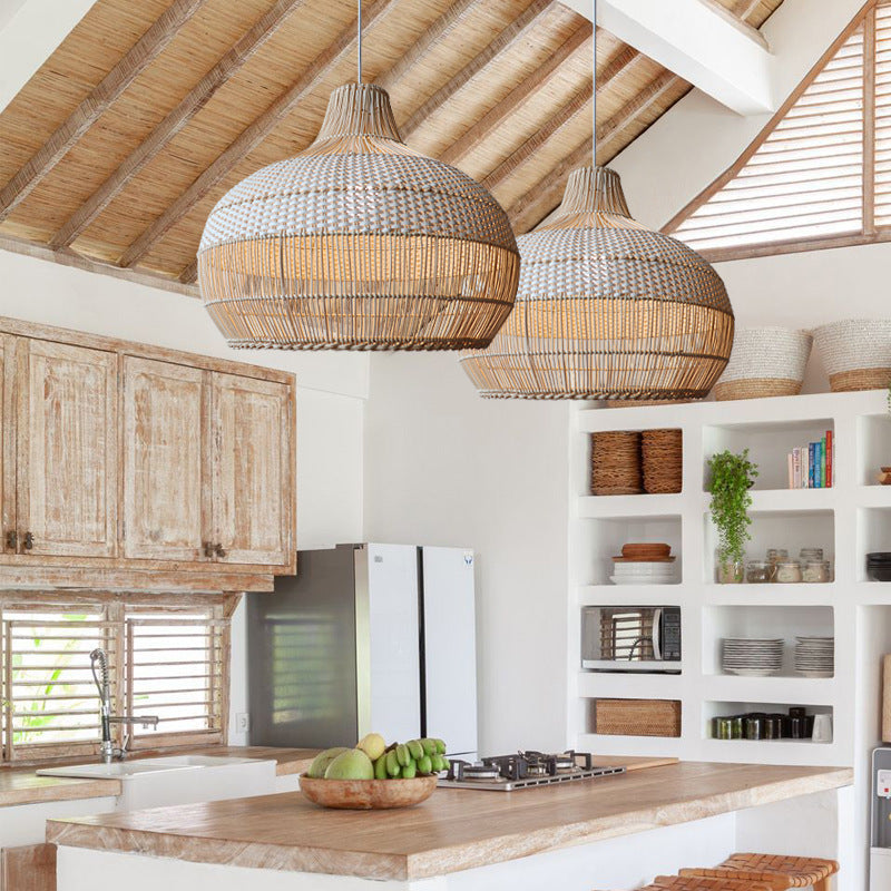 Demolights Pendant Lighting Handwoven Rattan Kitchen Island Wicker Lamp ...