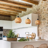 Load image into Gallery viewer, Minimal Bamboo Woven Kitchen Island Hanging Lamp