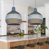 Load image into Gallery viewer, Handwoven Blue Rattan Pendant Light