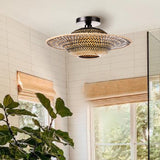 Load image into Gallery viewer, Black Bamboo Ceiling Light Flying Saucer Chandelier