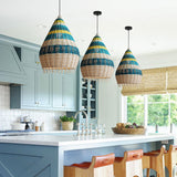 Load image into Gallery viewer, Kitchen Island Blue Rattan Pendant Light