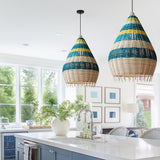 Load image into Gallery viewer, Kitchen Island Blue Rattan Pendant Light