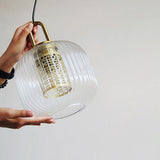 Load image into Gallery viewer, Clear Glass Pendant Light Shade With Brass Fitting 