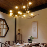 Load image into Gallery viewer, Nordic Rustic Tree Branch Hanging Chandelier with Bubble Glass lighting