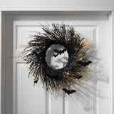 Load image into Gallery viewer, Halloween Garland Pre-Lit Black Glitter Branch Wreath with Bats