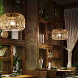 Load image into Gallery viewer, Lantern Shape Bamboo Pendant Light