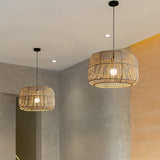 Load image into Gallery viewer, Lantern Shape Bamboo Pendant Light