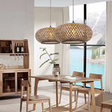 Load image into Gallery viewer, Boho Hanging Lamp with Bamboo Lampshade
