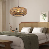 Load image into Gallery viewer, Boho Hanging Lamp with Bamboo Lampshade