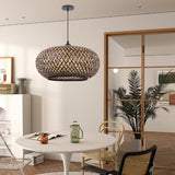 Load image into Gallery viewer, Boho Hanging Lamp with Bamboo Lampshade