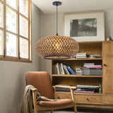 Load image into Gallery viewer, Boho Hanging Lamp with Bamboo Lampshade