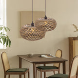 Load image into Gallery viewer, Boho Hanging Lamp with Bamboo Lampshade