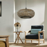 Load image into Gallery viewer, Boho Hanging Lamp with Bamboo Lampshade
