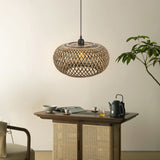 Load image into Gallery viewer, Boho Hanging Lamp with Bamboo Lampshade