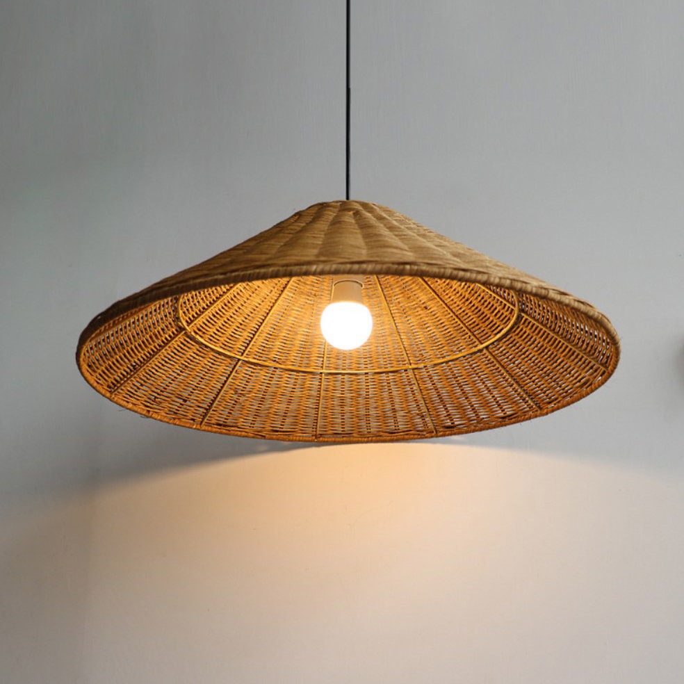 Conical Rattan Shade Demolights Pendant Lights Wicker Cone Lamp Shade for Kitchen Island ...