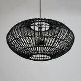 Load image into Gallery viewer, 3-Lights Black Oval Rattan Pendant Light