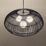 Load image into Gallery viewer, 3-Lights Black Oval Rattan Pendant Light