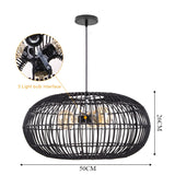 Load image into Gallery viewer, 3-Lights Black Oval Rattan Pendant Light