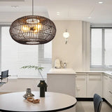 Load image into Gallery viewer, 3-Lights Black Oval Rattan Pendant Light