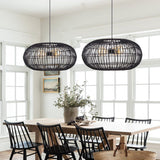 Load image into Gallery viewer, 3-Lights Black Oval Rattan Pendant Light