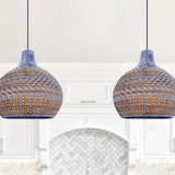 Load image into Gallery viewer, Blue Rattan Dome Pendant Lights