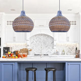 Load image into Gallery viewer, Blue Rattan Dome Pendant Lights
