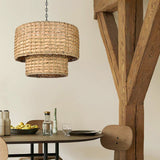 Load image into Gallery viewer, Natural Rattan Drum Hanging Pendant Light