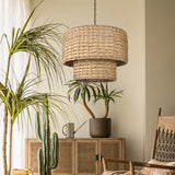 Load image into Gallery viewer, Natural Rattan Drum Hanging Pendant Light