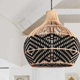 Load image into Gallery viewer, Black Pattern Vintage Handwoven Rattan Pendant Light
