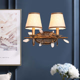 Load image into Gallery viewer, Tapered Bathroom Vanity Light Fixture Vintage Fabric 3 Lights Brown Wall Mount Light
