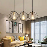 Load image into Gallery viewer, 3/5 Light Metal Rod Hanging Lamp With Geometric Iron Frame Dining Room Chandelier