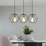 Load image into Gallery viewer, 3/5 Light Metal Rod Hanging Lamp With Geometric Iron Frame Dining Room Chandelier