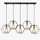 Load image into Gallery viewer, 3/5 Light Metal Rod Hanging Lamp With Geometric Iron Frame Dining Room Chandelier