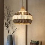 Load image into Gallery viewer, Black &amp; White Lampshade Rattan Pendant Light