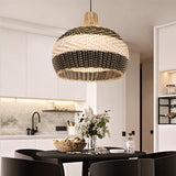 Load image into Gallery viewer, Black &amp; White Lampshade Rattan Pendant Light