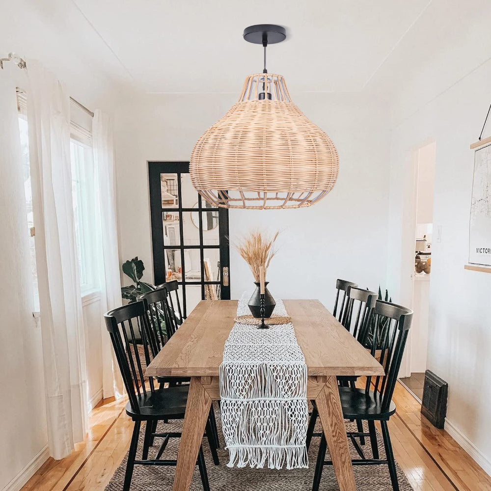 Demolights Hand-Woven Rattan Pendant Lampshade Wicker Chandelier Over ...